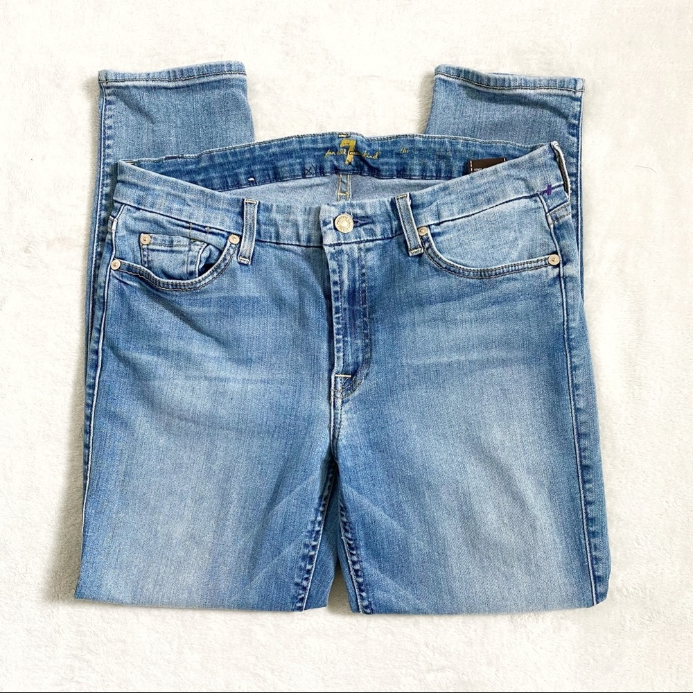 COPY - 7 For All Mankind blue denim cropped skinn…